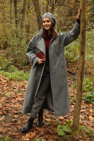 Dik Yaka Kruvaze Kaban Gri - 6