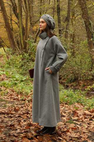 Dik Yaka Kruvaze Kaban Gri - 11