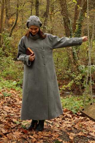 Dik Yaka Kruvaze Kaban Gri - 12