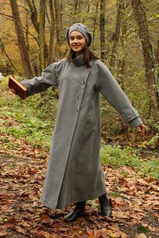 Dik Yaka Kruvaze Kaban Gri - 13