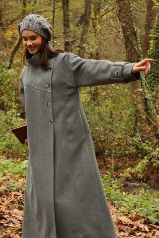 Dik Yaka Kruvaze Kaban Gri - 14