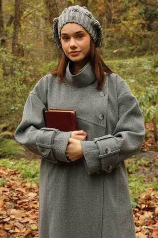 Dik Yaka Kruvaze Kaban Gri - 15