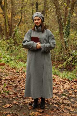 Dik Yaka Kruvaze Kaban Gri - 17