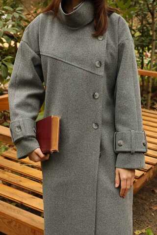 Dik Yaka Kruvaze Kaban Gri - 18