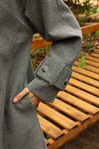 Dik Yaka Kruvaze Kaban Gri - 19