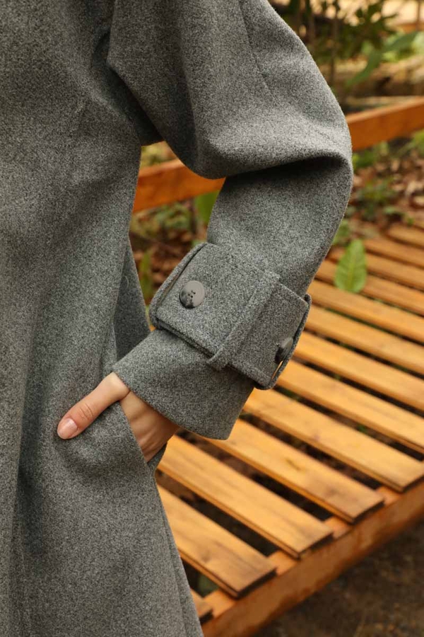 Dik Yaka Kruvaze Kaban Gri - 19