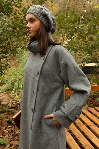 Dik Yaka Kruvaze Kaban Gri - 20