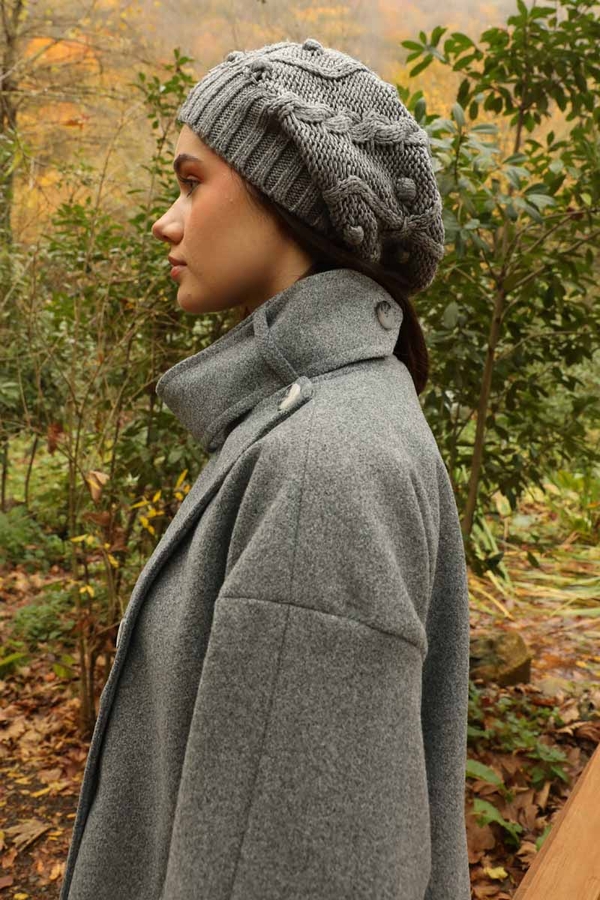 Dik Yaka Kruvaze Kaban Gri - 21