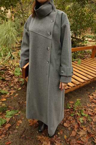 Dik Yaka Kruvaze Kaban Gri - 22