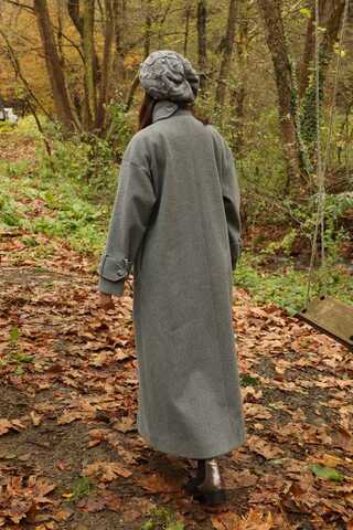 Dik Yaka Kruvaze Kaban Gri - 23