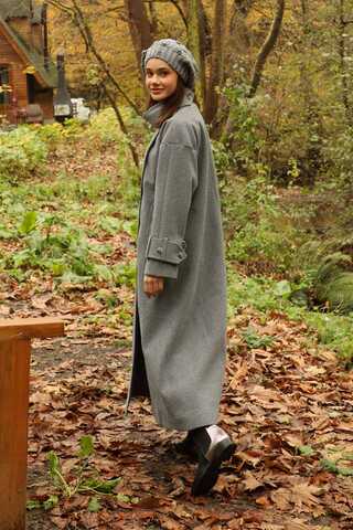 Dik Yaka Kruvaze Kaban Gri - 24