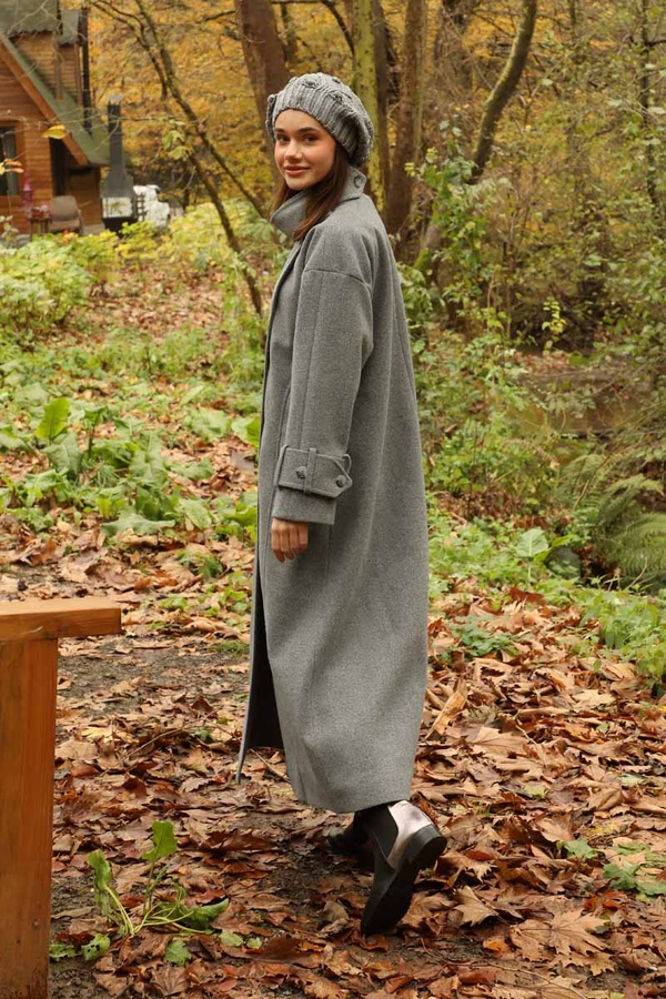 Dik Yaka Kruvaze Kaban Gri - 24