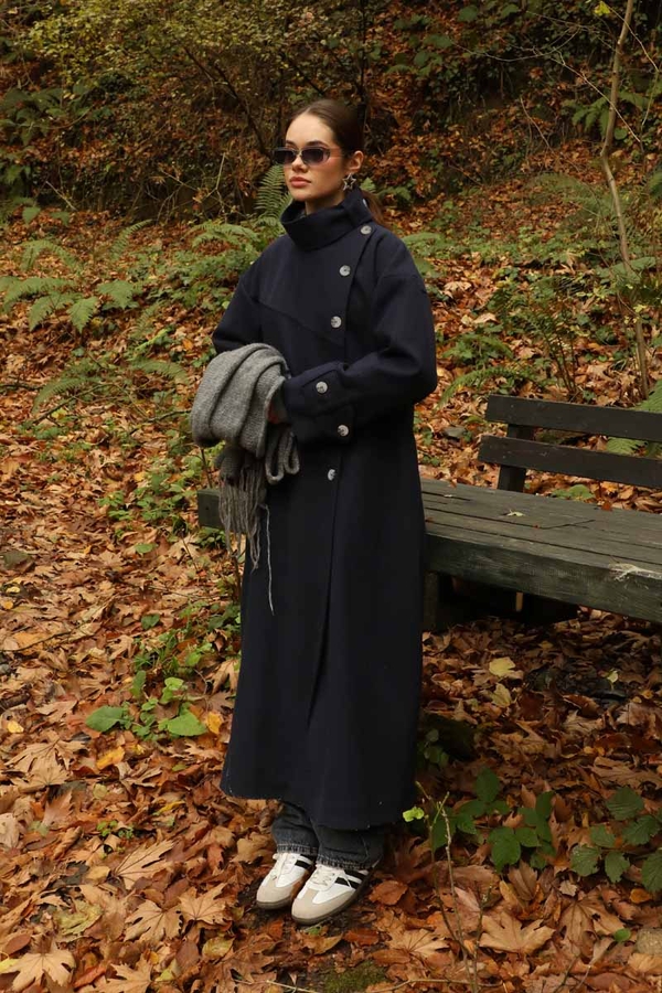 Dik Yaka Kruvaze Kaban Lacivert - 5