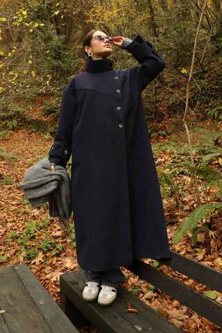 Dik Yaka Kruvaze Kaban Lacivert - 6