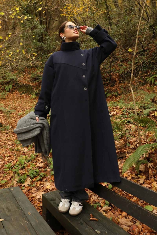 Dik Yaka Kruvaze Kaban Lacivert - 6