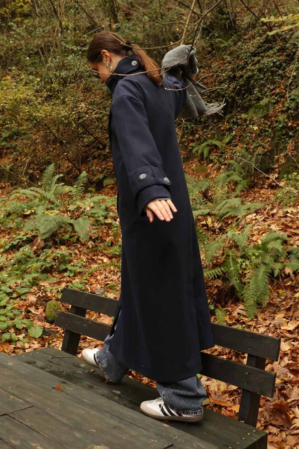 Dik Yaka Kruvaze Kaban Lacivert - 8