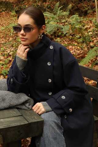 Dik Yaka Kruvaze Kaban Lacivert - 11