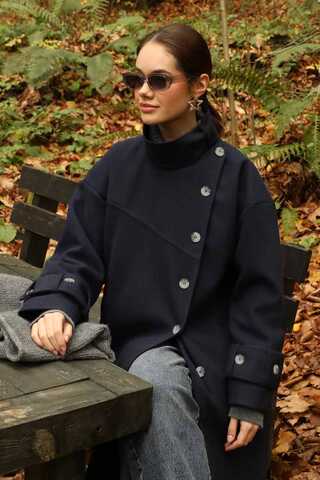 Dik Yaka Kruvaze Kaban Lacivert - 12