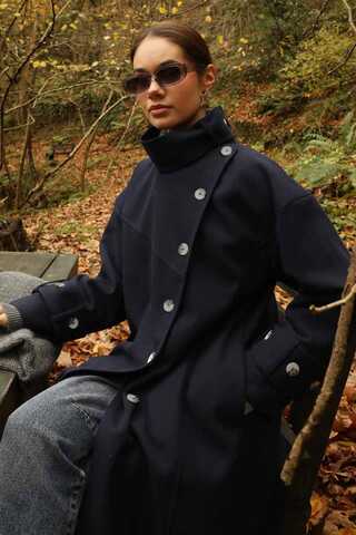 Dik Yaka Kruvaze Kaban Lacivert - 13