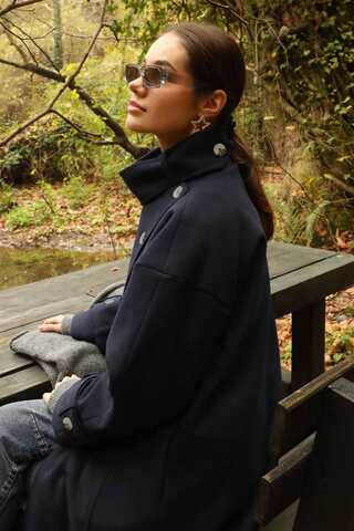 Dik Yaka Kruvaze Kaban Lacivert - 16