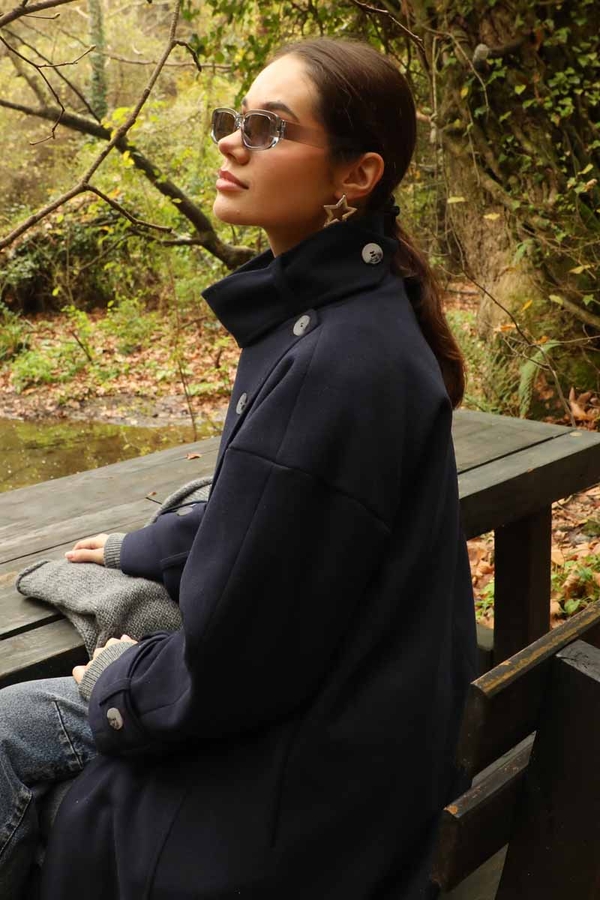 Dik Yaka Kruvaze Kaban Lacivert - 16