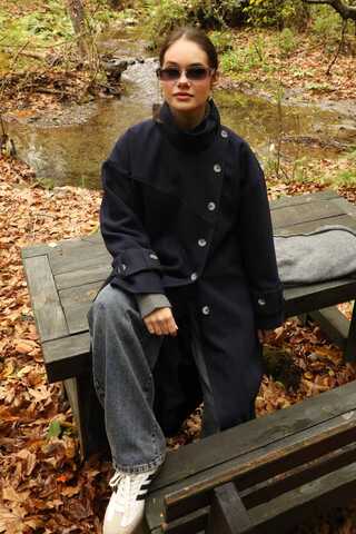 Dik Yaka Kruvaze Kaban Lacivert - 17