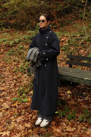 Dik Yaka Kruvaze Kaban Lacivert - 5