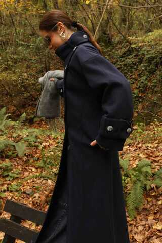 Dik Yaka Kruvaze Kaban Lacivert - 7