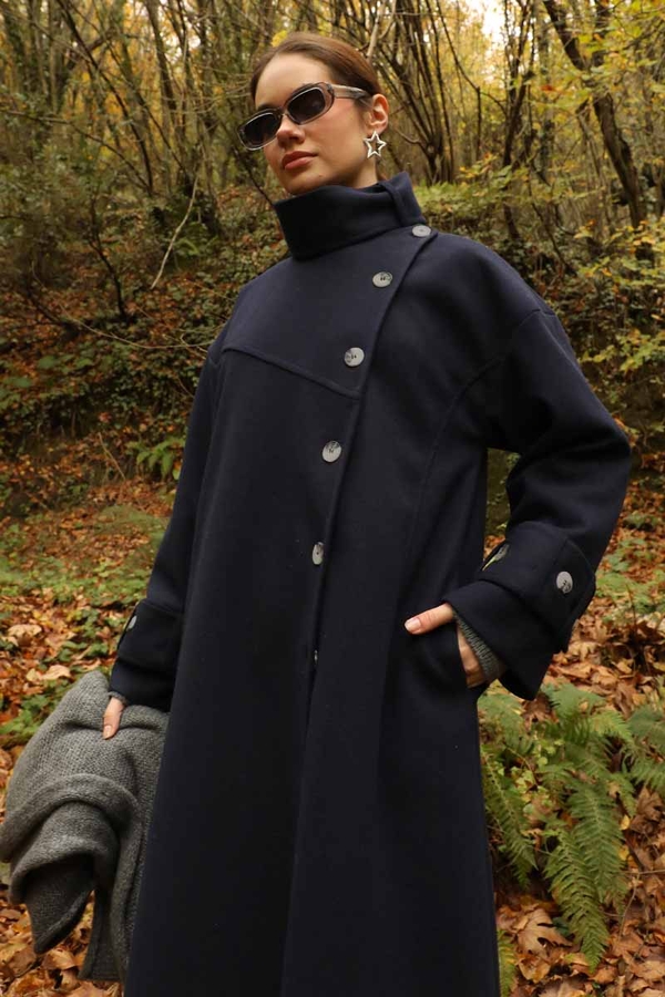 Dik Yaka Kruvaze Kaban Lacivert - 9