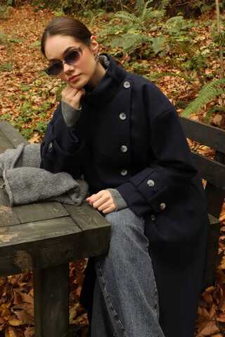 Dik Yaka Kruvaze Kaban Lacivert - 10