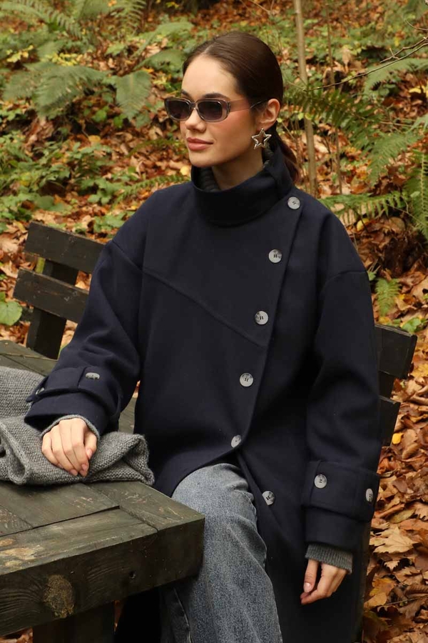 Dik Yaka Kruvaze Kaban Lacivert - 12