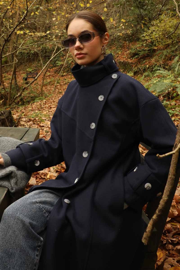 Dik Yaka Kruvaze Kaban Lacivert - 13