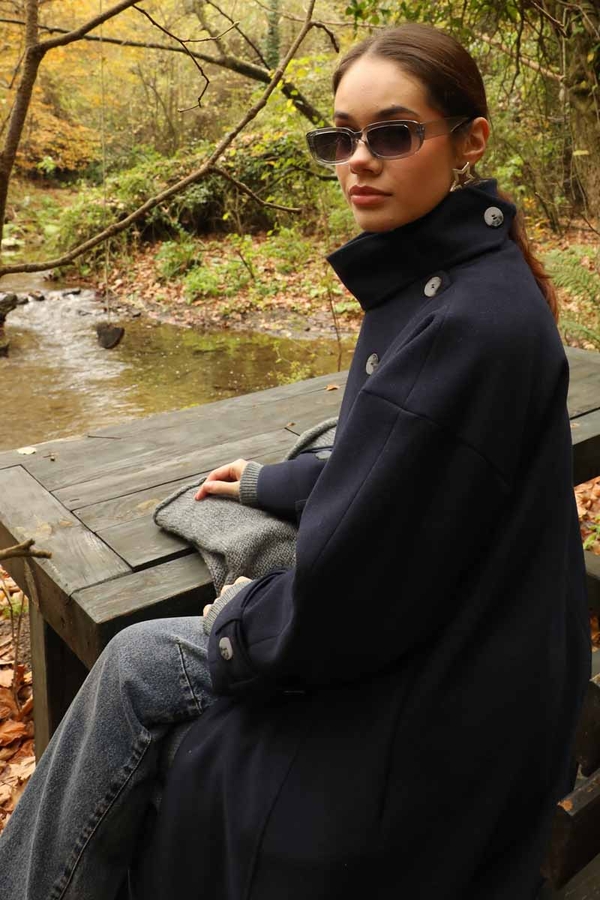 Dik Yaka Kruvaze Kaban Lacivert - 14