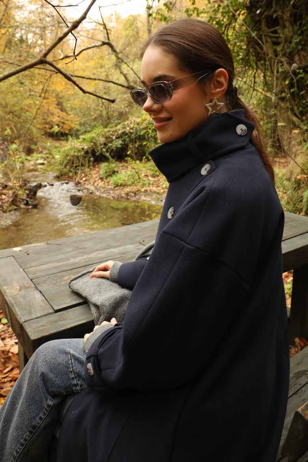 Dik Yaka Kruvaze Kaban Lacivert - 15