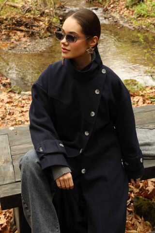 Dik Yaka Kruvaze Kaban Lacivert - 18