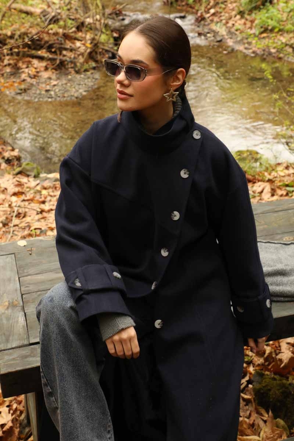 Dik Yaka Kruvaze Kaban Lacivert - 18