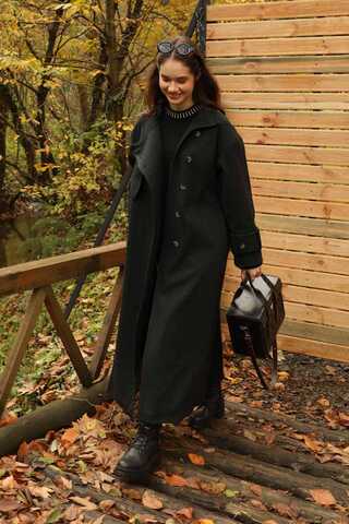 Dik Yaka Kruvaze Kaban Melanj Siyah - 3