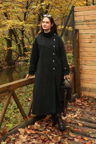 Dik Yaka Kruvaze Kaban Melanj Siyah - 5