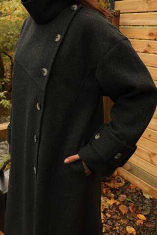 Dik Yaka Kruvaze Kaban Melanj Siyah - 12