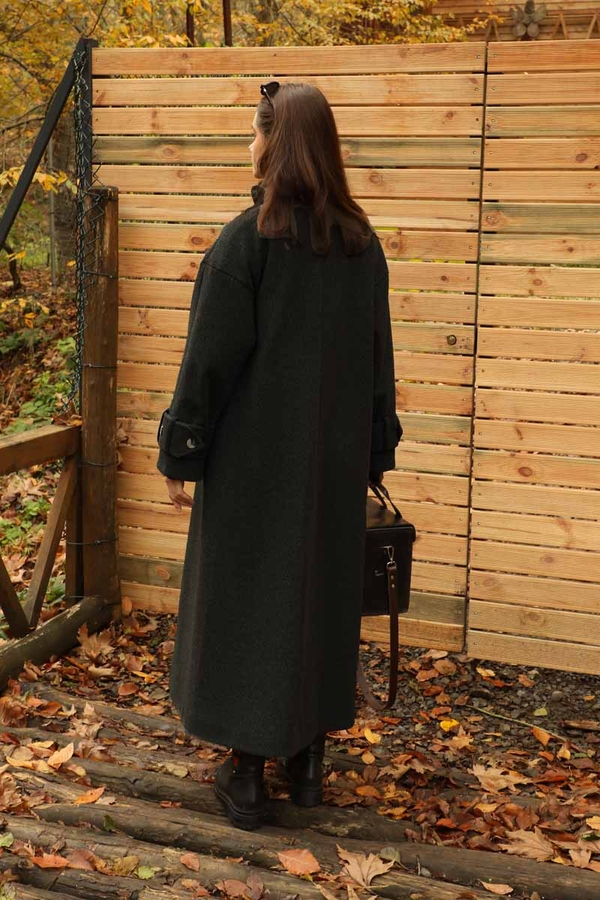 Dik Yaka Kruvaze Kaban Melanj Siyah - 14