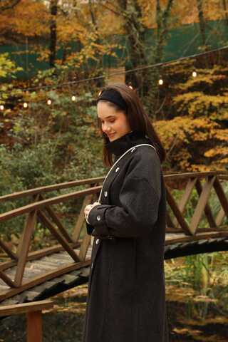 Dik Yaka Kruvaze Kaban Melanj Siyah - 20