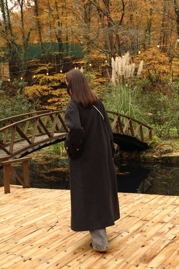 Dik Yaka Kruvaze Kaban Melanj Siyah - 23