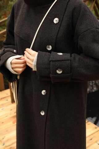 Dik Yaka Kruvaze Kaban Melanj Siyah - 26