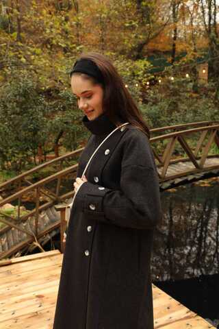 Dik Yaka Kruvaze Kaban Melanj Siyah - 28