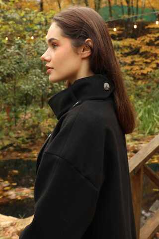 Dik Yaka Kruvaze Kaban Siyah - 12