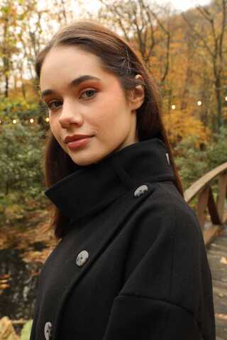 Dik Yaka Kruvaze Kaban Siyah - 13