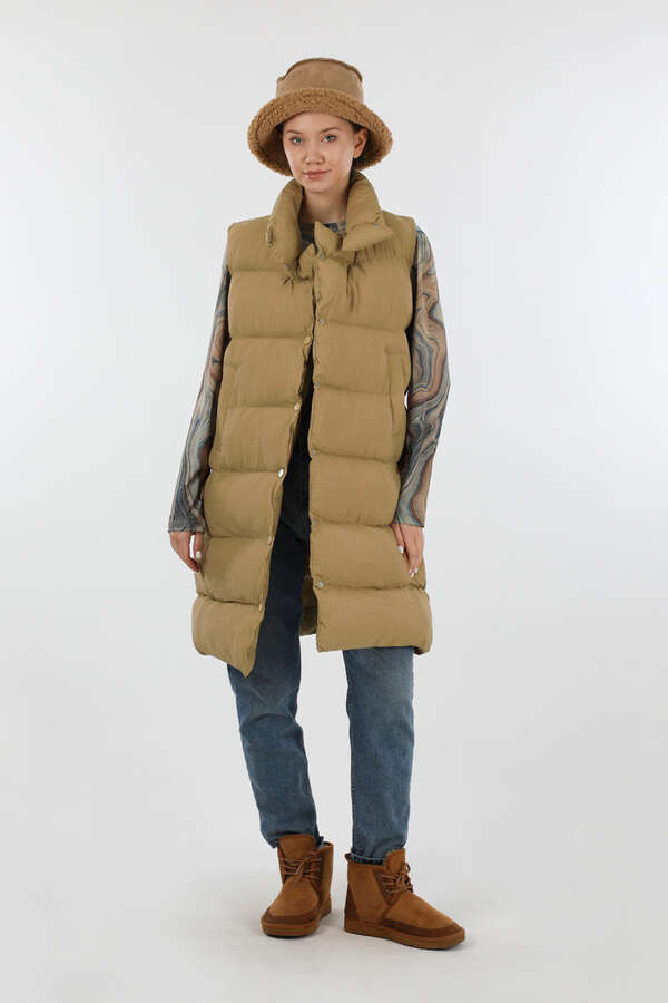 Dik Yaka Şişme Yelek Camel 