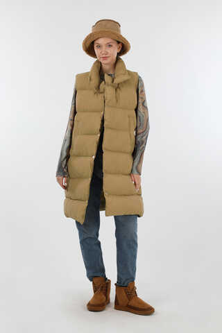 Dik Yaka Şişme Yelek Camel - 1