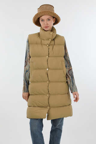 Dik Yaka Şişme Yelek Camel - 2