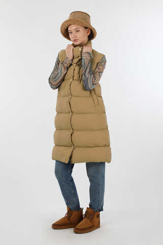 Dik Yaka Şişme Yelek Camel - 3